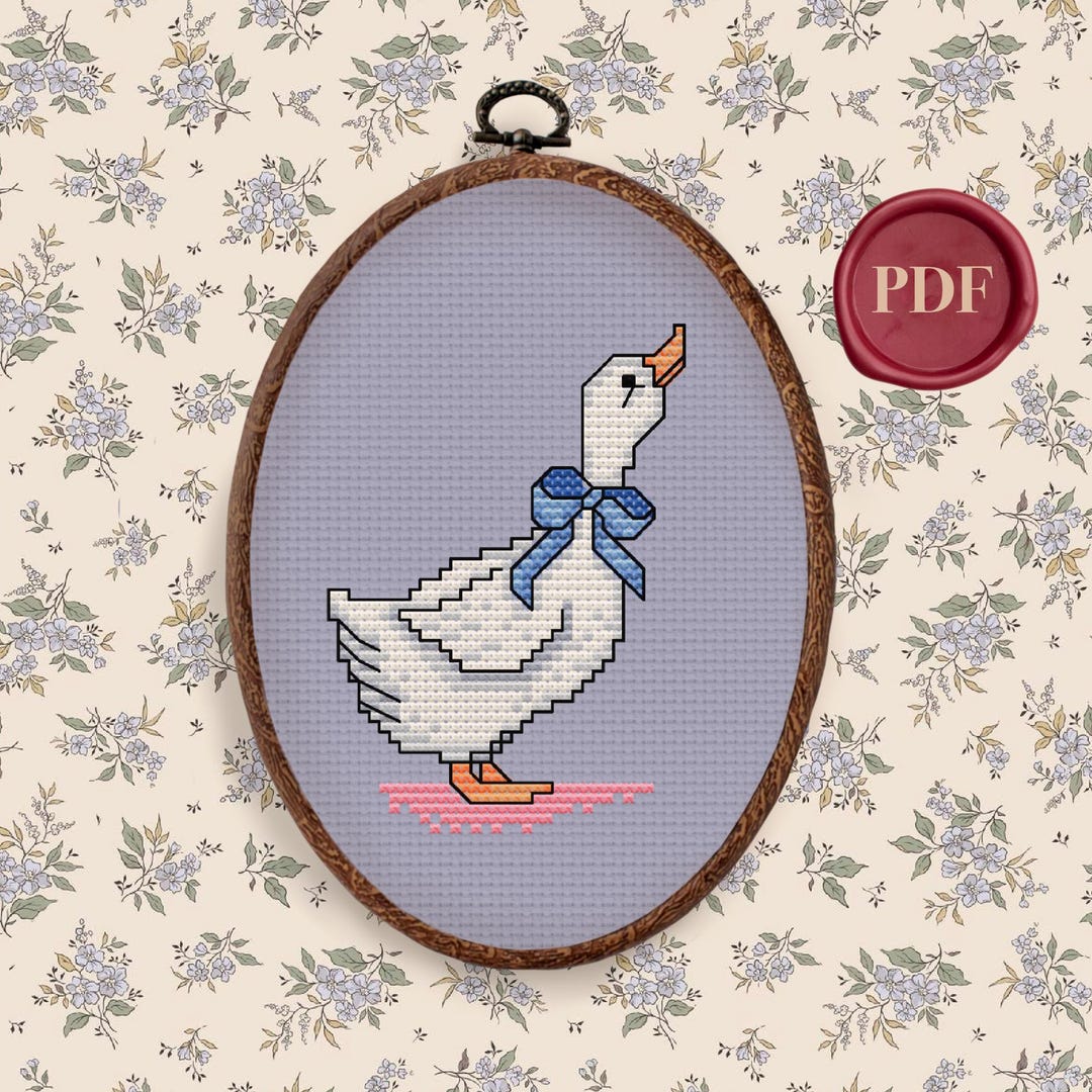 Vintage Goose With Ribbon Cross Stitch Pattern - Downloadable PDF ...