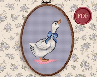 Vintage Goose with Ribbon Cross Stitch Pattern - Downloadable PDF - Small Simple - Country - Farm Animal - Nursery