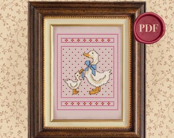 Vintage Geese Cross Stitch Pattern - Downloadable PDF - Small Simple - Cute - Retro - Gift - Pastel