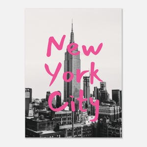 Empire State Building Poster - NYC Wall Art in Black & White With Pink ...