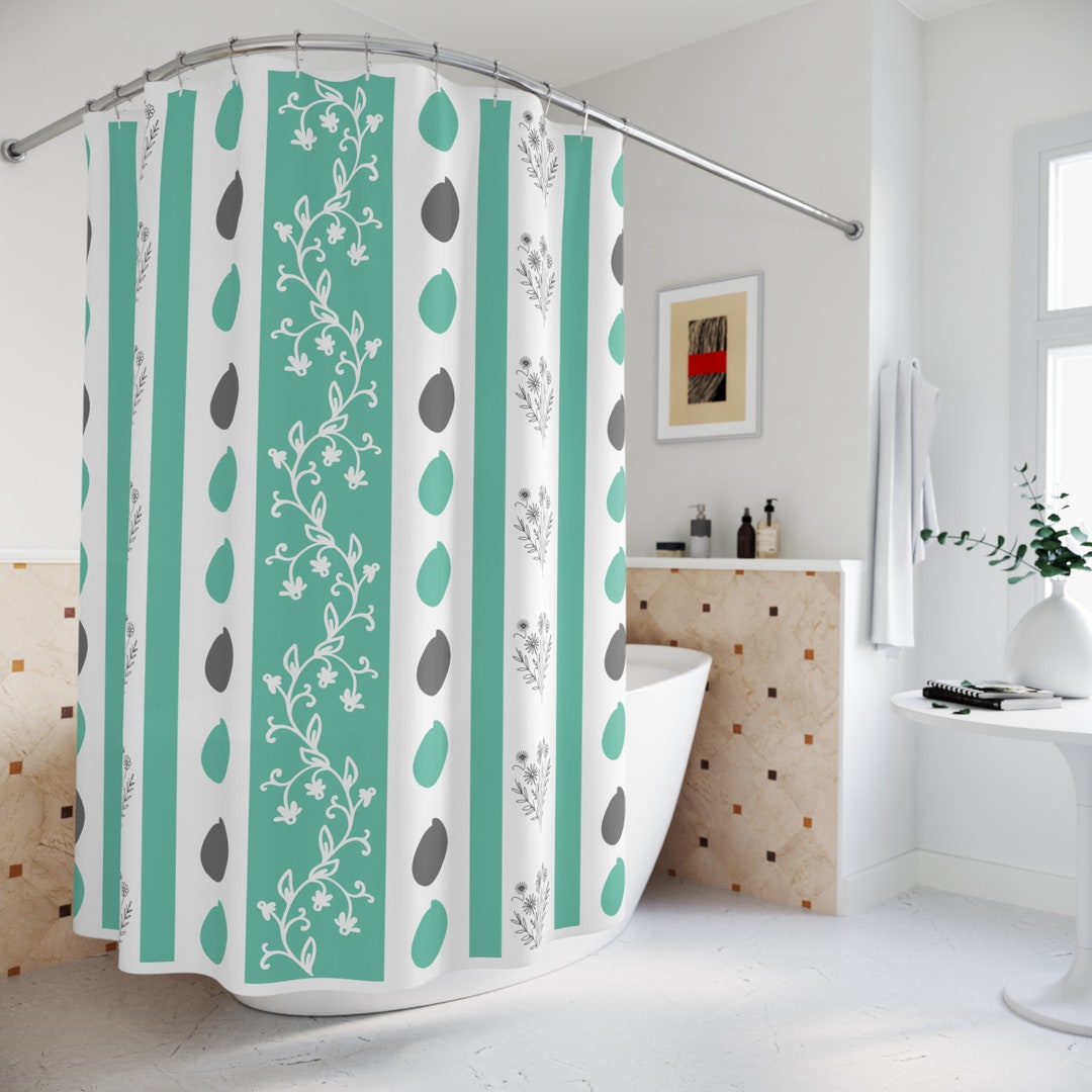 Mint Bathroom Set, Wildflower Shower Curtain, Mint Green Bath Set