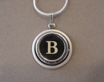 Typewriter key Jewelry Necklace BLACK LETTER B - Typewriter Key Necklace - Initial B serif font Initial Necklace B