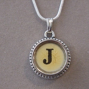 Typewriter key jewelry necklace Aged CREAM LETTER J Typewriter Key Necklace Initial J serif font Initial Necklace J image 1