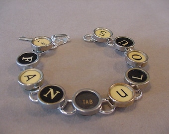 Typewriter Key Bracelet  FANTABULOUS Fan TAB ulous Vintage Typewriter key Jewelry Recycled Jewelry Steampunk Jewelry upcycle