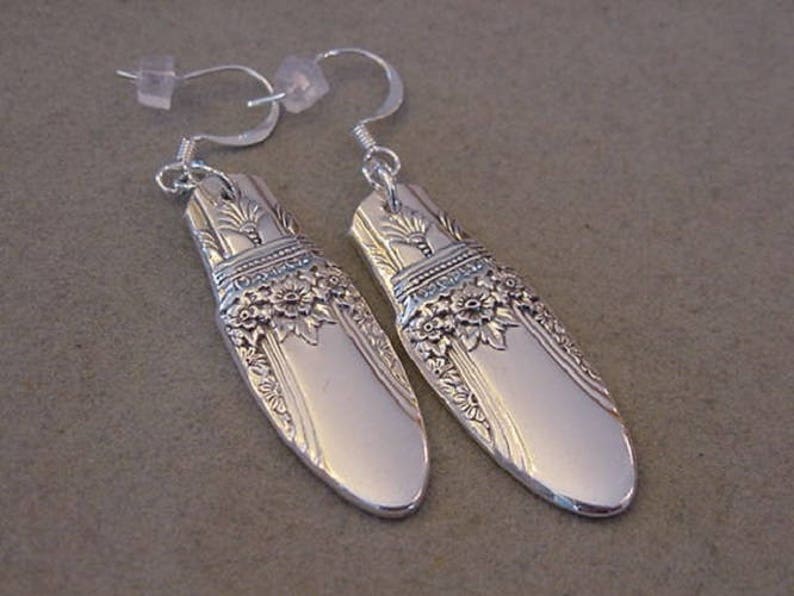 Spoon Jewelry Earrings 1937 FIRST LOVE Vintage Silver Spoon Earrings Silverware Jewelry image 2