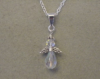 CRYSTAL AB ANGEL Necklace Petite Angel pendant Necklace Made with  Austrian crystals Choice Silver or Gold