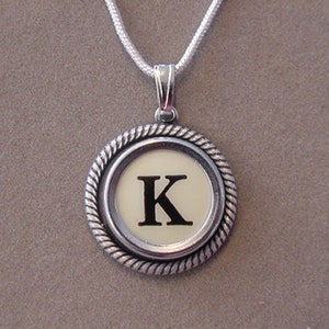 Typewriter key jewelry necklace  CREAM  LETTER K  Typewriter Key Necklace - Initial K serif font Initial Necklace