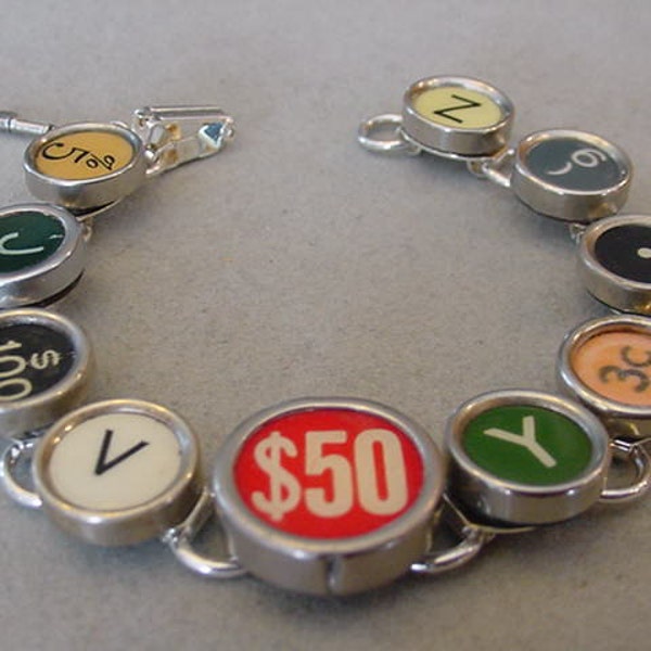 Typewriter Key Bracelet Cash Register Key Bracelet  RARE RED colorful typewriter key Jewelry