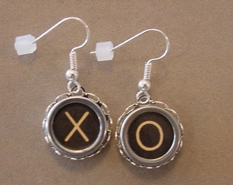 Typewriter Key Earrings X O HUGS and KISSES Black Glass covered Typewriter Key Earrings recycled jewelry steampunk