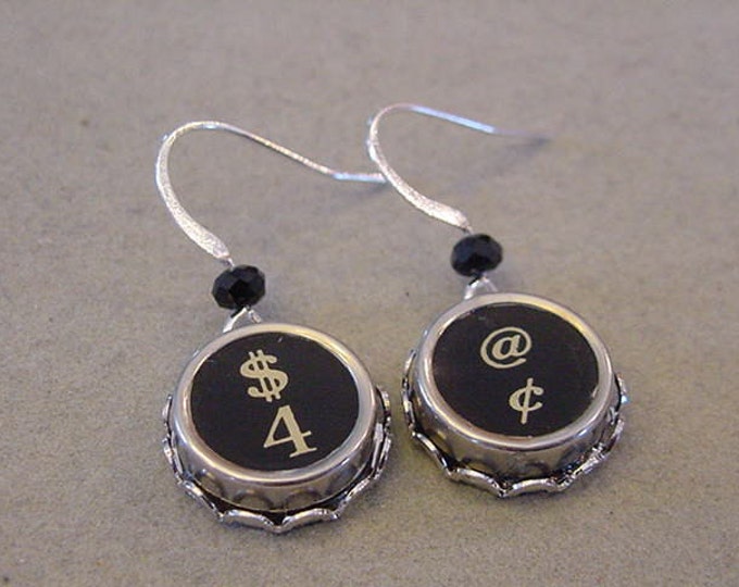 Typewriter Key Earrings DOLLARS and CENTS Typewriter Key Etsy