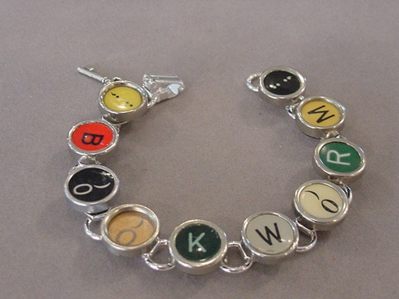 Typewriter key jewelry Bracelet Spells BOOKWORM Rare Colors Typewriter key Bracelet recycled jewelry steampunk jewelry