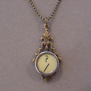 Bronze Typewriter Key Jewelry Necklace Cream QUESTION MARK  Typewriter Key Pendant Necklace recycled jewelry Steampunk