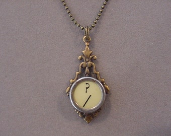 Bronze Typewriter Key Jewelry Necklace Cream QUESTION MARK  Typewriter Key Pendant Necklace recycled jewelry Steampunk