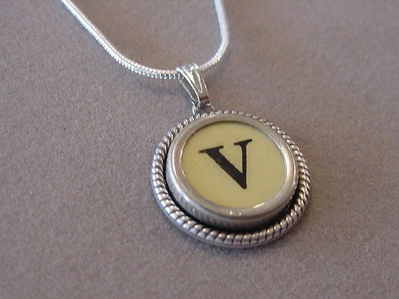 Typewriter Key Jewelry Necklace CREAM LETTER V Typewriter Key 