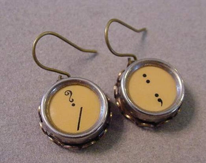 Typewriter Key Jewelry Earrings QUESTION SEMICOLON Antiqued Etsy