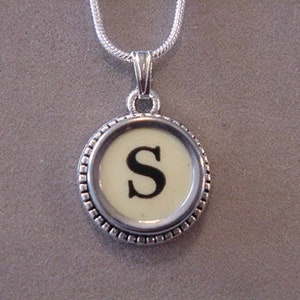 Typewriter key jewelry necklace CREAM  LETTER S  Typewriter Key Necklace - Initial S serif font Initial Necklace S