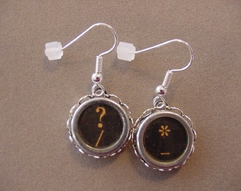 Glass Typewriter Key Earrings Question Mark Star Typewriter Key Jewelry Earrings recycled jewelry steampunk jewelry