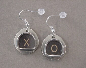 Vintage Typewriter Key Earrings X O HUGS and KISSES Tombstone shaped Typewriter Key Jewelry Earrings recycled jewelry steampunk