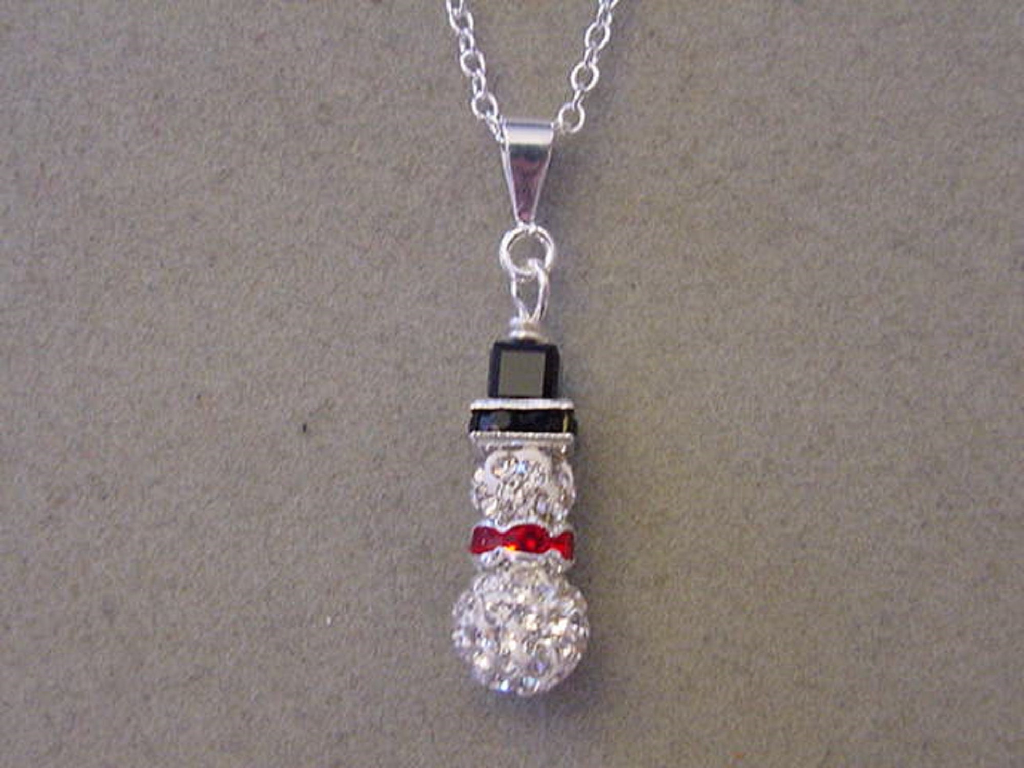 Crystal Pave SNOWMAN Necklace Bling snowman pendant necklace - Choice Silver or Gold Christmas Jewelry Necklace