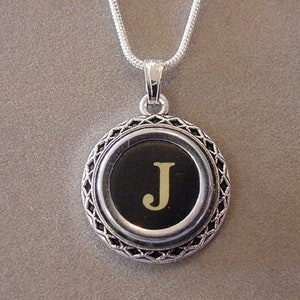 Typewriter Key Jewelry Necklace BLACK LETTER  J  Typewriter Key Necklace Initial Necklace Initial J