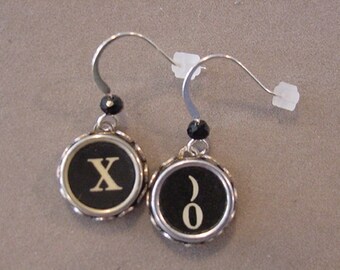 Antiqued Typewriter Key Earrings X O HUGS and KISSES X 0 Typewriter Jewelry Key Earrings Recycled jewelry steampunk repurposed