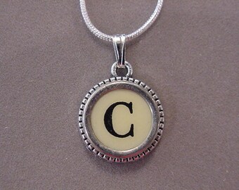 Typewriter key jewelry Necklace CREAM  LETTER C - Typewriter Key Necklace - Initial C serif font