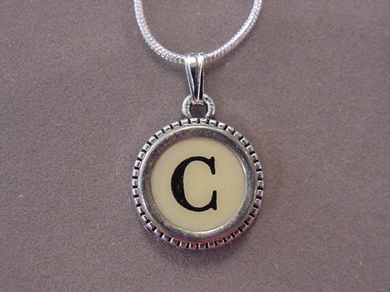 Typewriter Key Jewelry Necklace CREAM LETTER C Typewriter Key