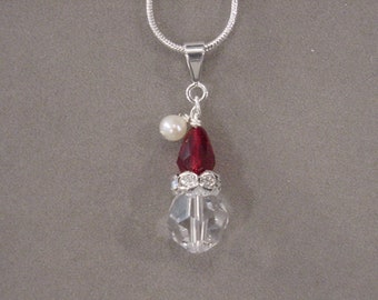 Christmas Jewelry Santa Necklace   Made with Swarovski crystals Santa Claus pendant necklace - Choice Silver or Gold