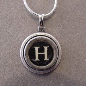 Typewriter key necklace BLACK INITIAL H Typewriter Key Necklace Initial Necklace H serif font letter typewriter key jewelry recycled jewelry