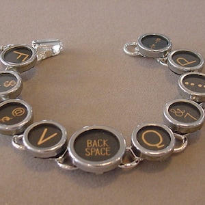 Typewriter key Bracelet Glass BLACK Random Mix Back Space Typewriter key jewelry bracelet recycled jewelry