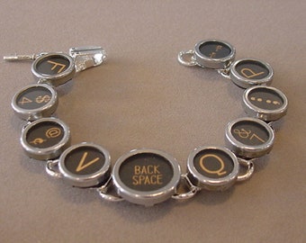 Typewriter key Bracelet Glass BLACK Random Mix Back Space Typewriter key jewelry bracelet recycled jewelry