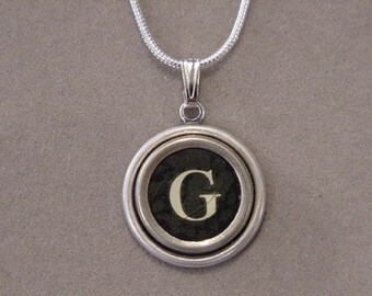 Typewriter key Jewelry Necklace BLACK LETTER G - Typewriter Key Necklace - Initial G serif font Initial Necklace