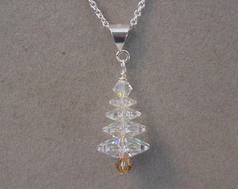 Christmas Jewelry necklace Crystal AB CHRISTMAS TREE Necklace Made with Swarovski crystals - Choice Silver or Gold