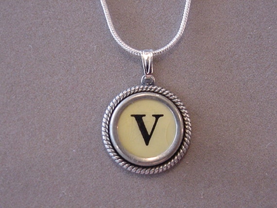 Typewriter Key Jewelry Necklace CREAM LETTER V Typewriter Key 