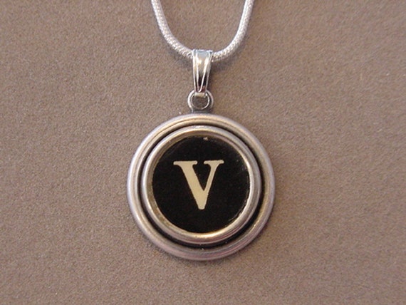 Typewriter Key Jewelery Necklace BLACK LETTER V Typewriter Key 
