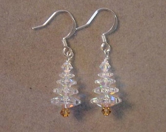 Christmas Jewelry Earrings Crystal AB CHRISTMAS TREE Earrings Made with Swarovski crystals  Choice Silver or Gold