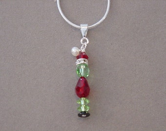 Crystal GRINCH NECKLACE Christmas Jewelry Grinch Pendant Necklace Made with Swarovski crystals silver Plated