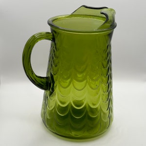 Anchor Hocking Water Pitcher Avocado Green Drape Pattern