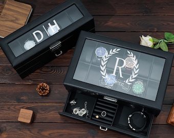 Personalized Leather Watch Box Watch Storage Watch Organizer Double Layer Watch Case Gifts for him Fathers Day Gift Gift for Best Man Gift