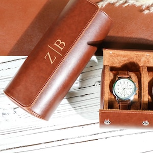 Personalised Leather Travel Watch Case,Engraved Leather Watch Case, Custom Groomsman Gift Box, Best Man Gift Box, Mens Gift Box