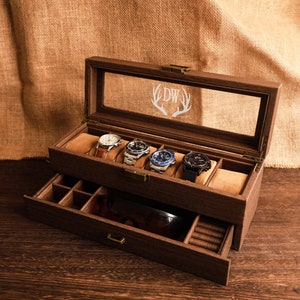 Boîte de rangement personnalisée pour montres 3/6 emplacements, cadeaux pour garçons d'honneur, boîte de montres personnalisée pour homme, boîtier de montre, cadeau d'anniversaire pour mari petit ami père
