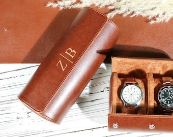 Personalised Leather Travel Watch Case,Engraved Leather Watch Case, Custom Groomsman Gift Box, Best Man Gift Box, Mens Gift Box