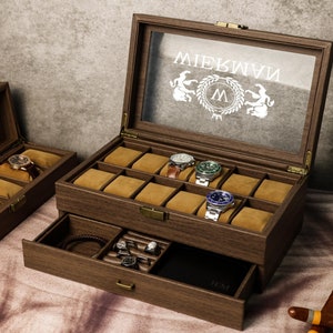 Gepersonaliseerde horloge-opbergdoos, cadeaus bruidsjonkers, aangepaste horlogedoos voor mannen, horlogekast, jubileumcadeau voor echtgenoot vriend vader