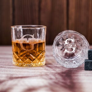 Personalized Whiskey Glass, Custom Glass Gifts for Him, Etched Groomsman Glasses, Bourbon Glass for Whiskey Drinkers, Christmas Gift for Him
