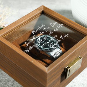 Watch Box w/ Glass Top & Pillow  - Custom Wood Box, Wedding Day Gift Father of the Bride Groom Husband from Bride,Groomsman Gift,Mens Gift