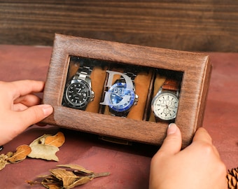 Caixa de relógio personalizada para relógios de 3 compartimentos, armazenamento de relógios personalizado, caixa de relógio gravada personalizada para homens, presente personalizado para ele, marido e pai