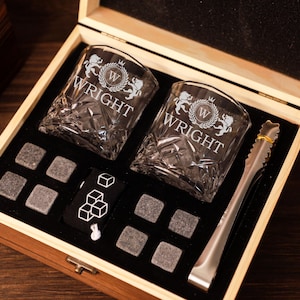 Personalized Whiskey Glass Set with Wooden Box, Groomsmen Gift, Best Man Gift, Groomsman Proposal, Boyfriend Gift, Gifts for Men