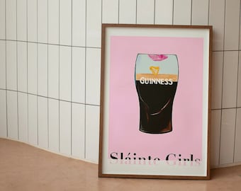 Guinness Sláinte Girls Print - Pink Guinness Wall Art for Home Bar or Pub - Perfect Gift for Guinness Drinkers - Digital Download