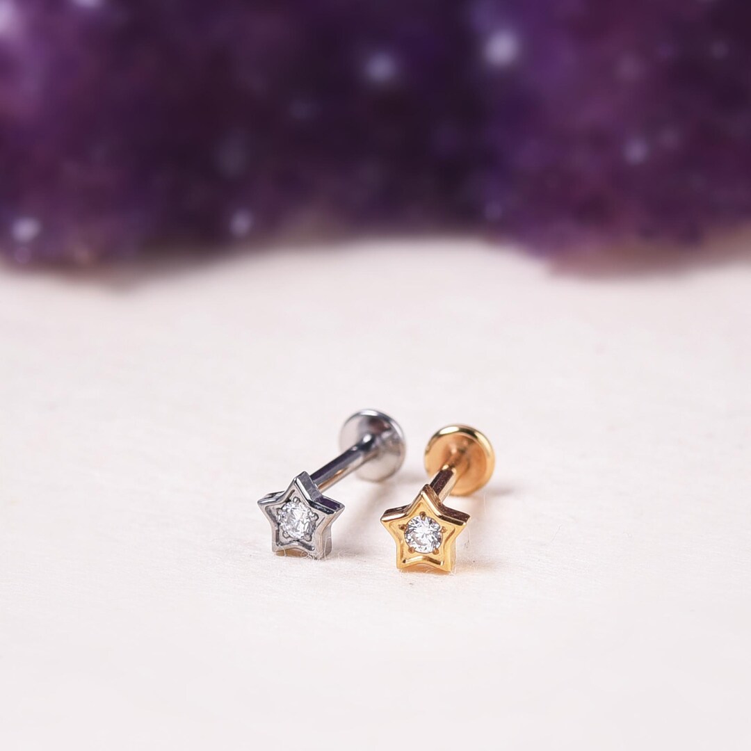 Tiny Star Titanium Stud Earring, Star Zirconia Earring, Star Earring ...