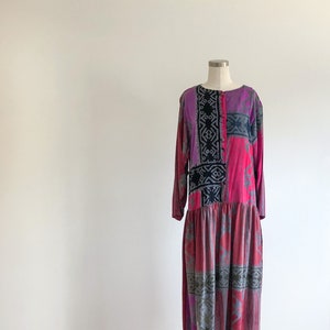 90s Rayon Print Dress by Synergy Art Threads - Etsy